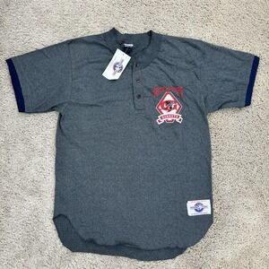 Vtg Greensboro Hornets MiLB Jersey Mens L Gray Red Patch Logo Henley T Shirt NOS